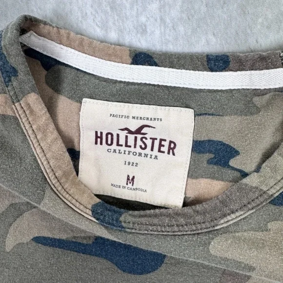 Hollister Camo Long Sleeve Shirt Mens Medium Green Logo Pullover Casual - Picture 3 of 7